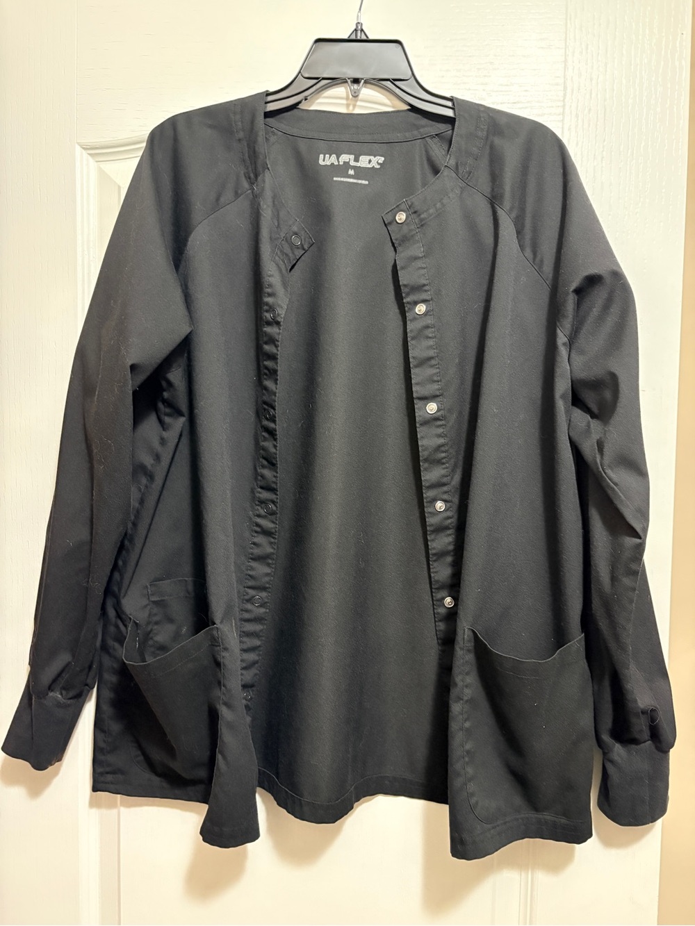 UA Flex Lab Coat Style Snap-Front Black Scrub Jacket